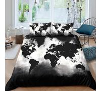 NAOFEKUID Moderne Housse de Couette Carte du Monde Impression 3D Microfibre Parure de Lit Douce Décoration Chambre Contemporaine pour Adultes Maison Double（200x200cm）