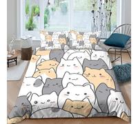 NAOFEKUID Motif Chats Mignons Housse de Couette Impression 3D Microfibre Décoration Chambre Ensemble Linge de Lit Chat Adultes Adolescents Cadeau Super King（260x220cm）