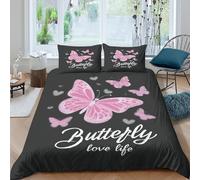 NAOFEKUID Motif Papillon Raffiné 3D Impression Housse de Couette Microfibre pour Adultes Décoration Chambre Ensemble de Literie Papillon Doux Respirant Single（140x200cm）