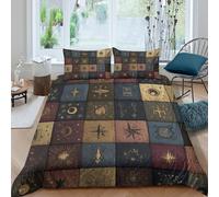 NAOFEKUID Motif Zodiaque Vintage Housse de Couette 3D Imprimée Microfibre Décor Chambre Ensemble de Linge de Lit Astrologie pour Adulte Jeune Single（135x200cm）