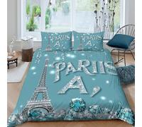 NAOFEKUID Parure de lit 3D Impression Paris Tour Eiffel Housse de Couette Microfibre Décoration Chambre Ensemble Literie Ville Doux Respirant Single（135x200cm）