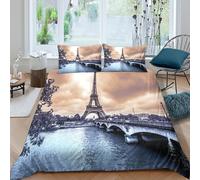 NAOFEKUID Parure de lit 3D imprimée Paysage de Paris Housse de Couette Microfibre décoration Chambre Ensemble literie bâtiment Eiffel Doux Respirant pour Adultes Ados King（220x240cm）