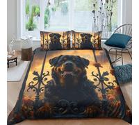 NAOFEKUID Parure de lit Chien Vintage imprimée 3D Housse de Couette Microfibre décor Chambre Ensemble literie Rottweiler Doux Respirant pour Adulte Adolescent Super King（260x220cm）