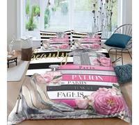 NAOFEKUID Parure de lit imprimée 3D Livres de Mode Paris Fleurs Housse de Couette Microfibre déco Chambre Ensemble literie Adulte Super King（260x220cm）