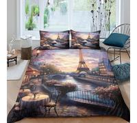 NAOFEKUID Paysage Urbain Romantique Parure de Lit 3D Impression Housse de Couette Microfibre Décor Chambre Ensemble de Literie Paris pour Adultes et Adolescents Doux Respirant Double（200x200cm）