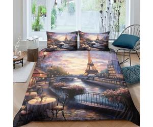 NAOFEKUID Paysage Urbain Romantique Parure de Lit 3D Impression Housse de Couette Microfibre Décor Chambre Ensemble de Literie Paris pour Adultes et Adolescents Doux Respirant Single（135x200cm）