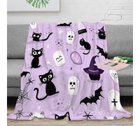 NAOFEKUID Plaid 3D imprimé Halloween Chat Couverture Microfibre déco Maison Motif sorcière Throw Blanket Adulte canapé lit 40x50(100x130cm)