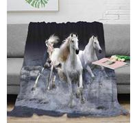 NAOFEKUID Plaid Chevaux au Galop 3D Imprimé Microfibre Couverture Déco Maison Jeté Chevaux Course pour Canapé Chambre Adultes Jeunes 50x60(127x152cm)