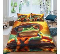 NAOFEKUID Retro Humour 3D Impression Grenouille Duvet Cover Microfibre Décoration Chambre Dessin Animé Frog Bedding Set Doux Respirant pour Adultes Adolescents Double（200x200cm）