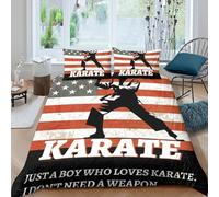 NAOFEKUID Style Sport 3D Imprimé Parure de Lit Motif Karaté Housse de Couette Microfibre Décoration Chambre Set de Literie Rayé Doux Respirant pour Adultes Adolescents King（220x240cm）
