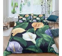 NAOFEKUID Tropical Calla Lily Housse de Couette 3D Imprimée Microfibre Décor de Chambre Parure de Lit Fleur Douce Respirante pour Adultes Super King（260x220cm）