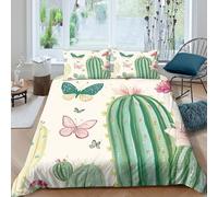NAOFEKUID Végétal Papillon Impression 3D Housse de Couette Microfibre Décoration Chambre Ensemble de Literie Cactus Papillon pour Adultes Jeunes Doux Respirant Super King（260x220cm）