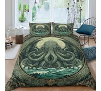 NAOFEKUID Vintage Mystère Housse de Couette Pieuvre 3D Imprimée Microfibre Décoration Chambre Ensemble de Literie Thème Océan pour Adultes Adolescents Doux Respirant Cadeau Single（140x200cm）