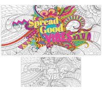 Naozinebi Posters géants à colorier mandala - Grandes affiches de coloriage de motivation - Répandre de bonnes vibrations - Grande nappe de coloriage - Pour enfants et adultes - Art artisanal - Maison