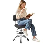 Napacoh Height Adjustable Office Chair, 360° Swivel Drafting Chair with Backrest & Footrest, 220 lbs Load-Bearing Ergonomic Rolling Stool for Home Office, Studio & Salon Noir