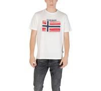 Napapijri Hommes T-shirt Blanc Imprimé Manches Courtes Col Rond : Taille - S Taille : S
