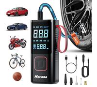 NAPASA Compresseur d'air portable pour voiture, 6000 mAh filaire/sans fil, double alimentation 150 psi, gonfleur de pneu numérique sans fil, double valeur, pompe à pneu pour voiture, vélo, moto