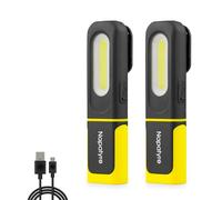 Napatyre Lampe de Poche, Lampe de Travail LED Rechargeable avec Base Magnétique, Baladeuse LED Lampe Atelier avec Crochet à 360 Degrés, Lampe Torche pour Auto, Atelier, Camping et Urgence (2 Pièces)