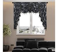 NAPEARL Cantonnière Cascade Noire pour fenêtres - Rideaux de Luxe pour Salon, Chambre à Coucher, Salle à Manger, Baie vitrée, Rideaux Jacquard de fenêtre festonnée, 155 cm de Large