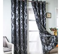 NAPEARL Lot de 2 Rideaux Jacquard damassés Noirs pour Salon, Chambre à Coucher, Style Gothique, 213,4 cm de Long, 132,1 x 213,4 cm chacun