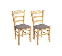 NAPLES - Lot de 2 Chaises Naturelles et Assises en Tissu Chiné Gris -