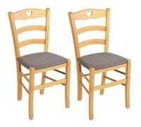 NAPLES - Lot de 2 Chaises Naturelles et Assises en Tissu Chiné Gris -