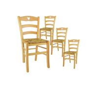 NAPLES - Lot de 4 Chaises Naturelles et Assises en Paille -