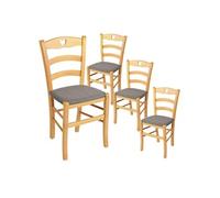 NAPLES - Lot de 4 Chaises Naturelles et Assises en Tissu Chiné Gris -