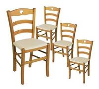 AltoBuy Naples - Lot de 4 Chaises Teinté Chêne et Assises en PVC Ivoire