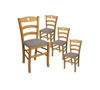 NAPLES - Lot de 4 Chaises Teinté Chêne et Assises en Tissu Chiné Gris -