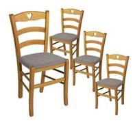 NAPLES - Lot de 4 Chaises Teinté Chêne et Assises en Tissu Chiné Gris -