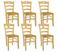 NAPLES - Lot de 6 Chaises Naturelles et Assises en Paille - Altobuy Beige