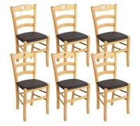 NAPLES - Lot de 6 Chaises Naturelles et Assises en PVC Moka -