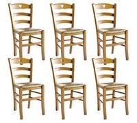 NAPLES - Lot de 6 Chaises Teinté Chêne et Assises en Paille - Altobuy Beige