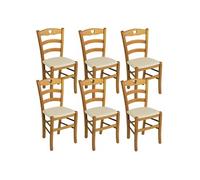 NAPLES - Lot de 6 Chaises Teinté Chêne et Assises en PVC Ivoire -
