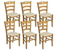 NAPLES - Lot de 6 Chaises Teinté Chêne et Assises en PVC Ivoire -