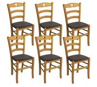 AltoBuy Naples - Lot de 6 Chaises Teinté Chêne et Assises en PVC Moka