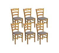 AltoBuy Naples - Lot de 6 Chaises Teinté Chêne et Assises en Tissu Chiné Gris