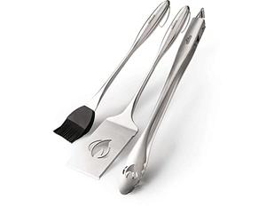 Napoleon Accessoires - Kit d'outils Pro en Acier Inoxydable 3 pièces - Kit d'outils de Barbecue de qualité supérieure, en Acier Inoxydable moulé, avec Pince, spatule Multifonction, Pinceau à