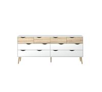 Napoli commode avec 8 tiroirs, blanc et chêne.