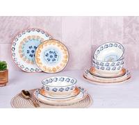 NAPOLI Service de Vaisselle AGRUMI SR-LENAAG26 BJORN, Porcelaine Blanche Peinte à la Main, 12 Pièces pour 4 Personnes, Motifs Feuillages et Fruits, Compatible Lave-Vaisselle