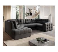 Nappa - Canapé panoramique d'angle droit 7 places convertible avec coffre en velours - Gris