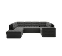 Nappa - Canapé panoramique d'angle droit 7 places convertible avec coffre en velours - Gris