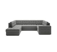 Nappa - Canapé panoramique d'angle droit 7 places convertible avec coffre en velours - Gris clair