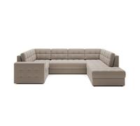 Nappa - Canapé panoramique d'angle gauche 7 places convertible avec coffre en velours - Beige