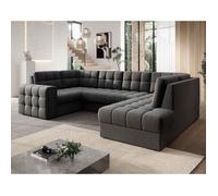 Nappa - Canapé panoramique d'angle gauche 7 places convertible avec coffre en velours - Gris