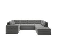 Nappa - Canapé panoramique d'angle gauche 7 places convertible avec coffre en velours - Gris clair