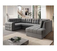 Nappa - Canapé panoramique d'angle gauche 7 places convertible avec coffre en velours - Gris clair