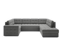 Nappa - Canapé panoramique d'angle gauche 7 places convertible avec coffre en velours - Gris clair