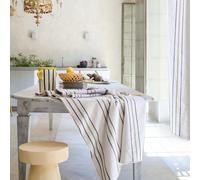 Nappe 160x300 cm HOSHI en coton fil teint à rayures vert Mousse
